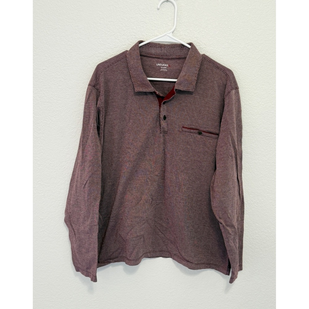 UNTUCKit Mens LS All‎ Main Polo Syrah Burgundy Long Sleeve Cotton Shirt XXL